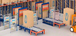 Drošības nodalītāji iežogo pallet shuttle 3D darbības zonu