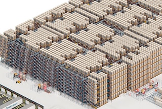 Four-Way Pallet Shuttle ir ideāli piemērotas liela palešu skaita uzglabāšanai