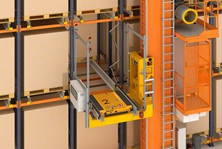 Pallet shuttle ar palešu kraušanas celtņiem