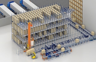 Gravitācijas plauktu sistēmas var apvienot ar automatizētiem risinājumiem, tādiem kā konveijeri un palešu kraušanas celtņi