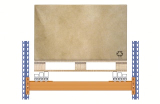 Konfigurācijā ar ratiņiem paletes tiek atbalstītas uz ratiņiem, izņemot pēdējo paleti, kas paliek uz sliedēm