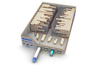 Pallet Shuttle ar vienu eju un plauktiem abās pusēs
