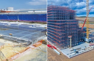 Silosu tipa noliktavas konstrukcija tiek uzstādīta uz betona plātnes